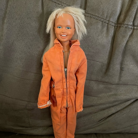 Vintage 1974 Barbie doll Dusty in a vintage GI Joe orange jumpsuit - Picture 1 of 1